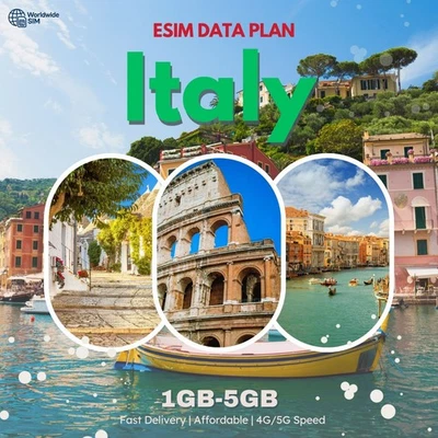 Italia 1 GB a 5 GB eSIM | Plan de datos 4G/5G | Entrega en el mismo día | Fácil configuración Foto 1 de 3