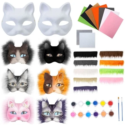 DIY Cat Mask Therian Masks White Cat Masks Blank Halloween Animal Mask Party - Image 1 of 4