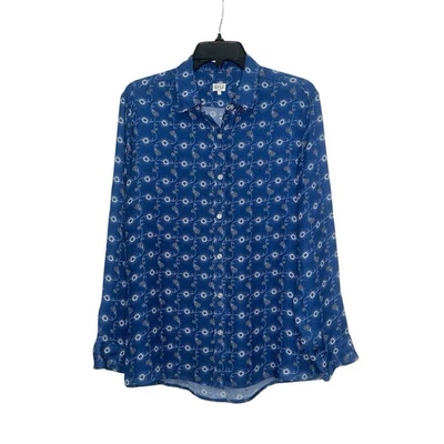 Kule The Silk Ponza Blouse In Denim Bonanza Size Small Western Paisley Button Up - Image 1 of 4
