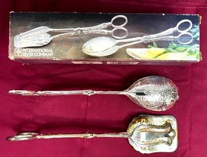 Juego de pinzas para servir International Silver Company plateadas con caja vintage - Imagen 1 de 9