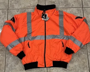 Mens XL Tri Mountain Blaze Orange Hi Vis 3M Reflective Tape Safety Bomber Jacket - Picture 1 of 12