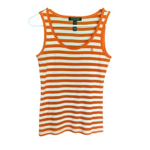 Ralph Lauren Tank T donna PM righe arancioni estate fresco resort vacanze spiaggia - Foto 1 di 6