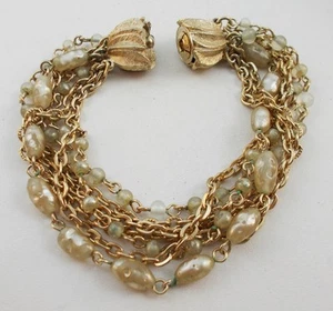 Vintage goldfarben 7,5" Armband mit sieben Ketten & Perlengliedern D11 - Bild 1 von 2
