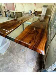 Transparent Epoxy Live Edge Wooden Dining Table For Hallway Furniture Decor - Picture 1 of 4