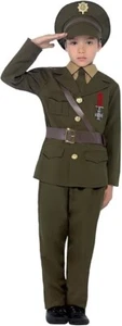 Smiffys Army Officer Costume Green Jacket Belt Trousers Hat Mock Shirt Tie 1940s - Picture 1 of 3