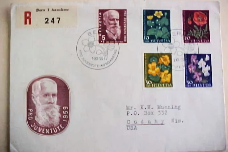 SWITZERLAND FDC BUTTERFLY 1950 REGISTERED - Image 1 of 1