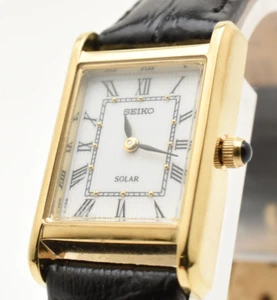 ▶️【N MINT】 SEIKO V115-0BD0 Solar Tank Gold Case Black Band Womens Watch JAPAN - Picture 1 of 16