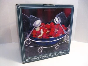 VTG NEW 1994 International Silver Crystal & Silver Plated Bowl & Stand NOS NIB - Picture 1 of 3