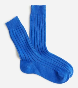 NWT J.Crew Women's Cashmere Ribbed Trouser Socks Light Cobalt One Size - Picture 1 of 1