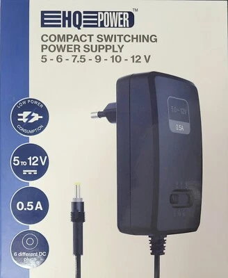 HQ-Power Adapter Universal Netzteil AC-DC Output 3V 4.5V 6V 7.5V 9V 12V 500mA - Bild 1 von 4