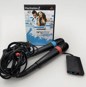 Sony PS2 PS3 Singstar 2 Microphones With Adapter Dongle Red And Blue Set Bundle - Picture 1 of 3