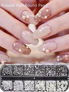 1 Box Pearl Nail Rhinestone Mix Size Nail Art Charms Manicure Decoration Nail - Picture 1 of 12