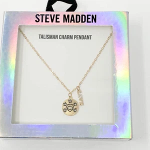Steve Madden Talisman Charm Pendant Necklace Love New in Box Gift Gold Tone - Picture 1 of 4