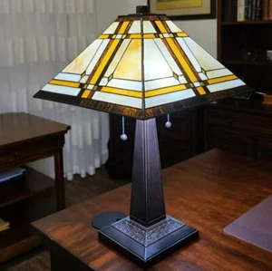 Tiffany Style Mission Table Lamp Handcrafted Stained Glass Accent Lamp - Picture 1 of 7