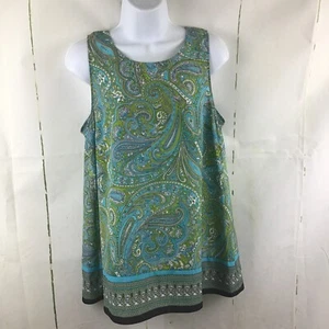 Michael Kors Women’s Sleeveless Blue Green Paisley Sleeveless Tunic Tank Sz. M - Picture 1 of 12