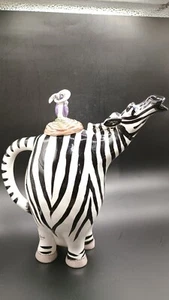 2009 Blue Sky Clayworks ZEBRA with Bird Lid teapot Signed  Lynda Cornelle - Picture 1 of 22