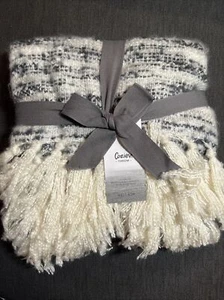WEST ELM Coziest Throw blanket Space-Dyed in GRAY/cream 44" x 56" couch fringed - Picture 1 of 5