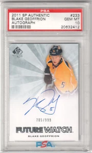 BLAKE GEOFFRION 2011-12 SP Authentic RC Rookie Auto #/999 Autograph PSA 10 GEM - Picture 1 of 2