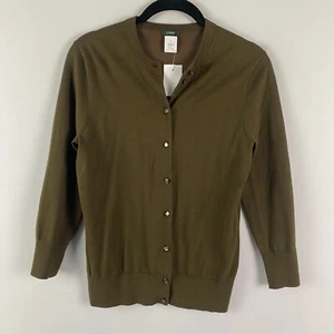 J Crew Cardigan Sweater Size Medium Olive Green 3/4 Sleeves Cotton Blend - Picture 1 of 9