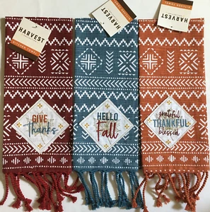 Set of 3 Fall Harvest Thanksgiving 100% Cotton Kitchen Towels 25"x15" Mainstream - Picture 1 of 3