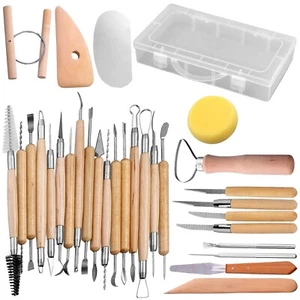 Set of 30 Clay Sculpting Tools Wooden Handle Pottery Carving Tools - Picture 1 of 6