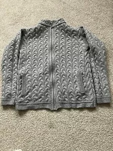 Aran Crafts ladies grey soft merino wool long sleeve zip up cable knit cardigan - Picture 1 of 6