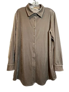 Blusa de terciopelo caqui Soft Surroundings ~ M ~ Top túnica bronceada * Camisa de novio de terciopelo - Imagen 1 de 16