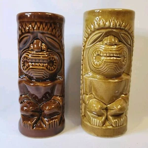 2er Set Keramik Tiki Tassen Braun & Gold 6,25" Hoch - Bild 1 von 7