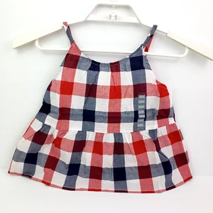 Oshkosh Bgosh Kids Girls Size 6/6X Red White Blue Plaid Patriotic Tank Top Shirt - Picture 1 of 5