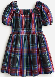 NWT J Crew Girl’s puff-sleeve Christmas Holiday Dress Stewart Tartan Size 6 - Picture 1 of 2