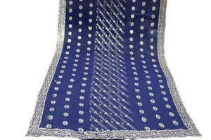 Vintage Dupatta langer Schal blaue Farbe bestickt Arbeitsschleier Stola Hijab KUNSTHANDWERK - Bild 1 von 7