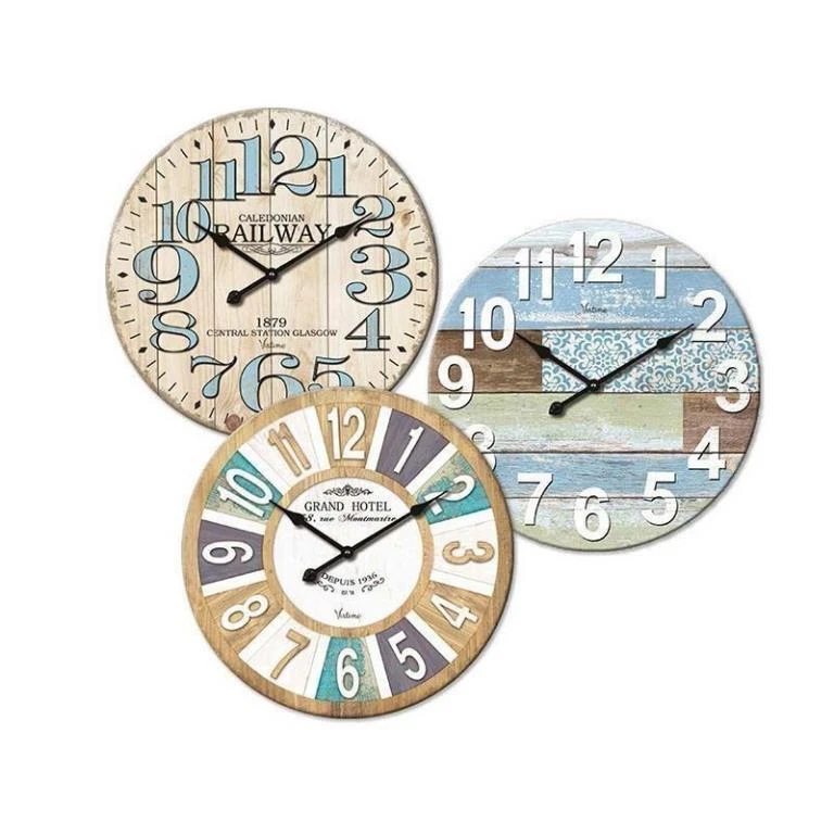 Orologio da Parete in Legno Maxi Tondo Vintage 58 cm 3 Decori - Immagine 1 di 1