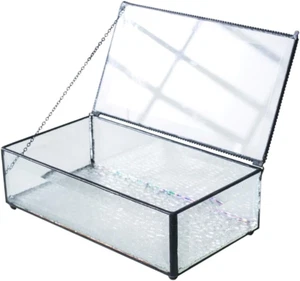 Clear Beveled Glass Jewelry Keepsake Box, Home Decor Vintage Glass Jewelry Displ - Picture 1 of 7