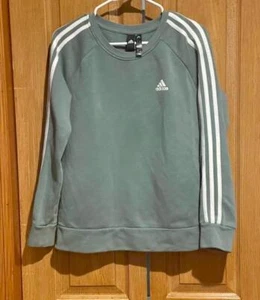 Adidas Originals 3 Stripes Crew Fleece Sage green Sweatshirt Long sleeve M/F SG3 - Picture 1 of 6