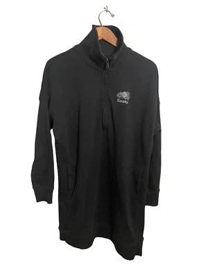 Roots Zip Sweatshirt Dress Womens Medium Panel Logo Cotton Blend Pockets Black - image 1 of 4