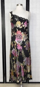 Vintage Betsy Johnson Vibrant Tropical Print Silk Strapless Beaded Dress 10 - Picture 1 of 10