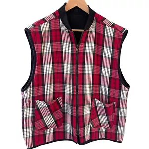 Vintage Marlboro Country Store Mens Full Zip Reversible Vest Black Plaid Western - Picture 1 of 8