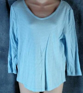 Chico's 1 Medium 3/4 Arm babyblau weiß gestreift Strick Top Shirt Chicos - Bild 1 von 3