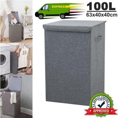Wäschekorb mit Deckel Faltbar Wäschesammler Stabiler Wäschebox Wäschetruhe 100L. - Bild 1 von 4