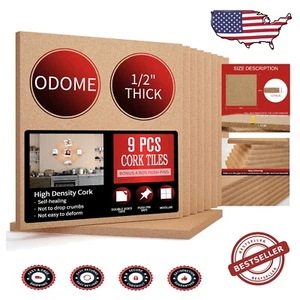 Self-Stick Cork Board Tiles Set - 12"X12" - Perfect for Vision and Memo Boards - Picture 1 of 9