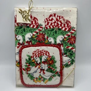 RA Briggs Christmas Kitchen Towels Potholder White Ducks Gift Set - Picture 1 of 5