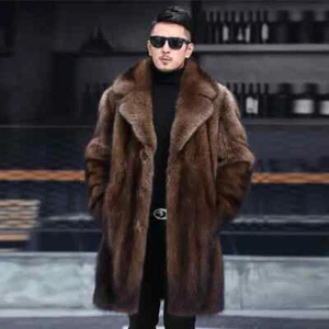 Men's Long Fur Coat Winter Warm Mink Coat Fat Jacket Loose Casual Windbreaker - Picture 1 of 14