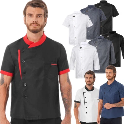 Mens Chef Coat Cooker Jackets Uniform Short Sleeve Kitchen Work Restaurant Shirt - Image 1 of 4