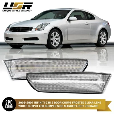 CLEAR Lens WHITE LED Side Marker Light Set L+R For 03-07 Infiniti G35 2D Coupe Foto 1 de 4