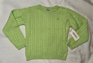 Vintage Lilly Pulitzer Sweater Girls 10 Bright Green Cotton Cable Knit Sweater - Picture 1 of 7