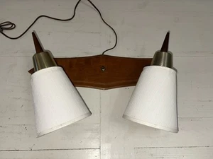 Vintage Mid Century Modern Double Wall Light Swivel Fixture MCM Wood Metal 3 Way - Picture 1 of 23