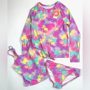 NWT THE CHILDREN’S PLACE 3-Piece Tankini and Rash Guard Tie Dye Tropical Size M - Picture 1 of 13