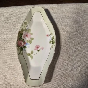 Nippon Pickle/Relish Dish Porcelain 9.5" Oval Worn Gold Trim Floral Hand-Painted - Picture 1 of 7