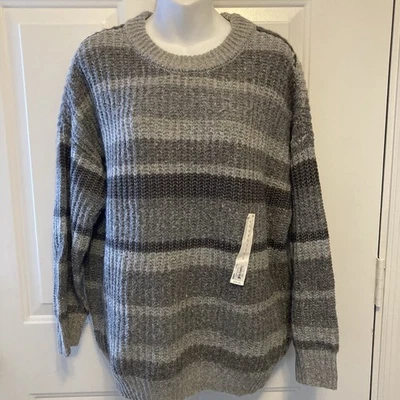 NUEVO SO Suéter Pequeño Grueso Tejido Pullover Cuello Redondo Suelto Gris Rayas Para Mujer’s Foto 1 de 4