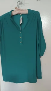 JORIE DE VIVRE BLUSA JERSEY MUJER OSCURO AQUA MANGAS ENROLLABLES TALLA XL NUEVA CON ETIQUETAS - Imagen 1 de 2